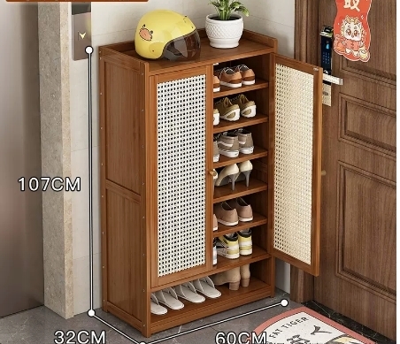 Hotly recommended multifunctional shoe storage cabinet (double door rattan 8 layers-107*32*60CM)