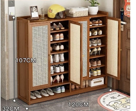 Hotly recommended multifunctional shoe storage cabinet (four doors, 8 layers of rattan - 107*32*120CM)