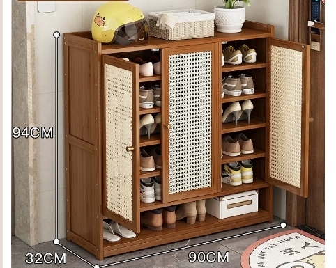 Hotly recommended multi-functional shoe storage cabinet (three-door rattan 7-layer-94*32*90CM)