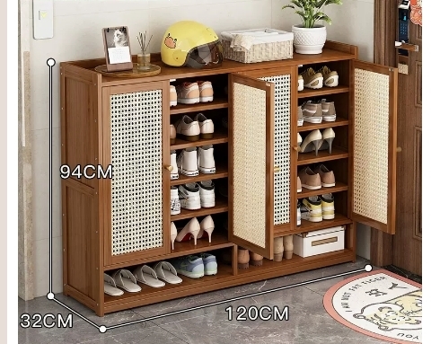 Hotly recommended multifunctional shoe storage cabinet (four-door rattan, 7 layers-94*32*120CM)