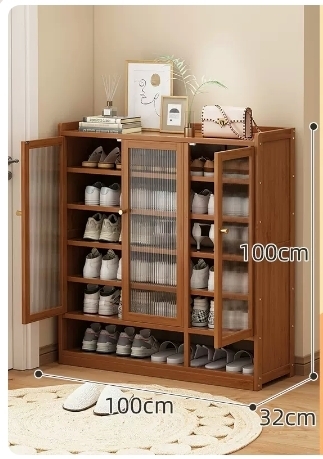 Hot recommended multi-functional shoe storage cabinet (three-door acrylic 7 layers-100*32*100CM)