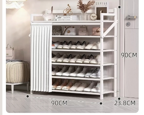 Hot recommended folding simple multi-layer shoe rack (wavy board-moon white 6 layers 90*23.8*90CM)