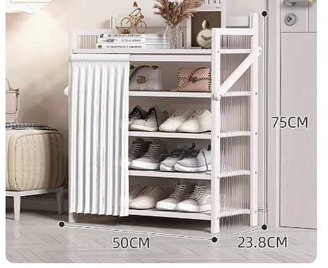 Hot recommended folding simple multi-layer shoe rack (wavy board-moon white 5 layers 50*23.8*75CM)