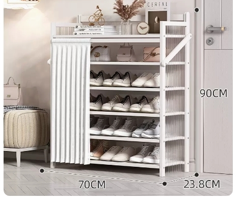 Hot recommended folding simple multi-layer shoe rack (wavy board-moon white 6 layers 70*23.8*90CM)