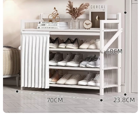 Hot recommended folding simple multi-layer shoe rack (wavy board-moon white 4 layers 70*23.8*60CM)