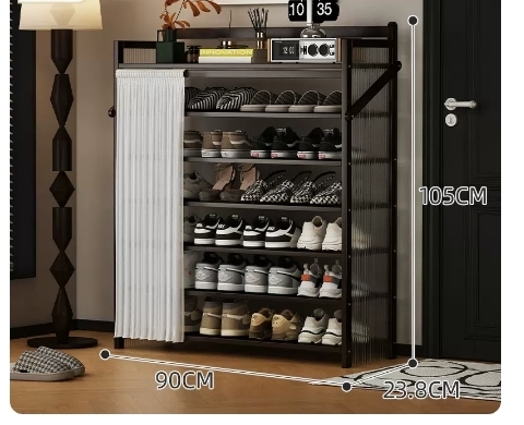 Hot recommended folding simple multi-layer shoe rack (wavy board-jet black 7 layers 90*23.8*105CM)