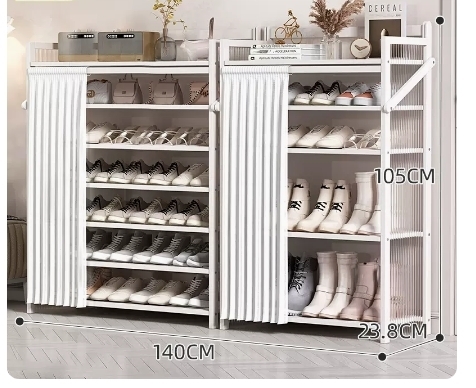 Hotly recommended folding simple multi-layer shoe rack (wave board-moon white-boot rack combination model 7 layers 140*23.8*105CM)