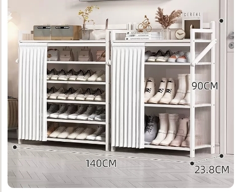 Hotly recommended folding simple multi-layer shoe rack (wave board-moon white-boot rack combination model 6 layers 140*23.8*90CM)