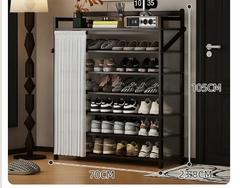 Hot recommended folding simple multi-layer shoe rack (wavy board-jet black 7 layers 70*23.8*105CM)