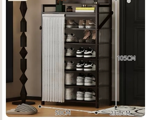 Hot recommended folding simple multi-layer shoe rack (wavy board-jet black 7 layers 50*23.8*105CM)
