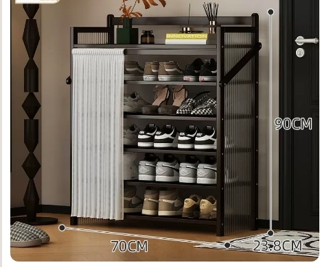 Hot recommended folding simple multi-layer shoe rack (wavy board-jet black 6 layers 70*23.8*90CM)