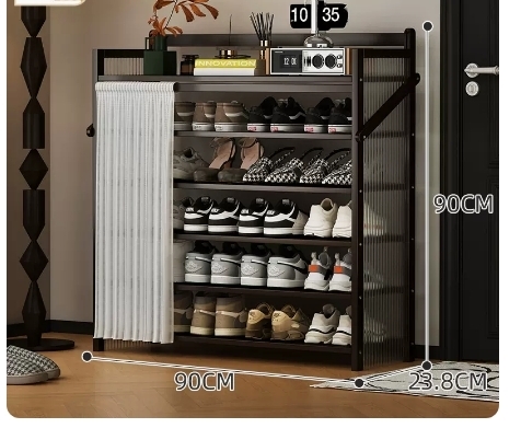 Hot recommended folding simple multi-layer shoe rack (wavy board-jet black 6 layers 90*23.8*90CM)