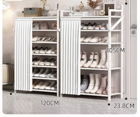 Hot recommended folding simple multi-layer shoe rack (wave board-moon white-boot rack combination 7 layers 120*23.8*105CM)