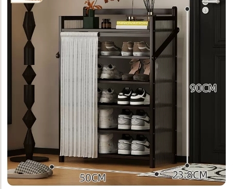 Hot recommended folding simple multi-layer shoe rack (wavy board-jet black 6 layers 50*23.8*90CM)