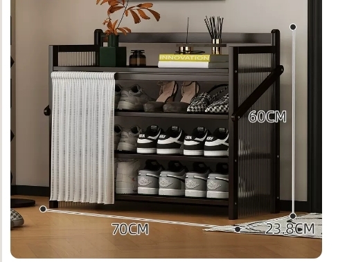 Hot recommended folding simple multi-layer shoe rack (wavy board-jet black 4 layers 70*23.8*60CM)