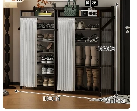 Hot recommended folding simple multi-layer shoe rack (wavy board-jet black-boot rack combination 7 layers 100*23.8*105CM)
