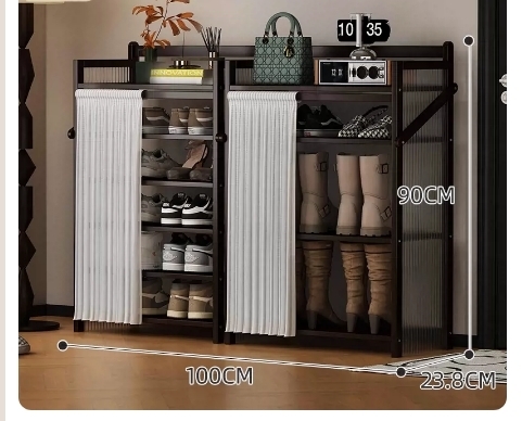 Hot recommended folding simple multi-layer shoe rack (wavy board-jet black-boot rack combination model 6 layers 100*23.8*90CM)