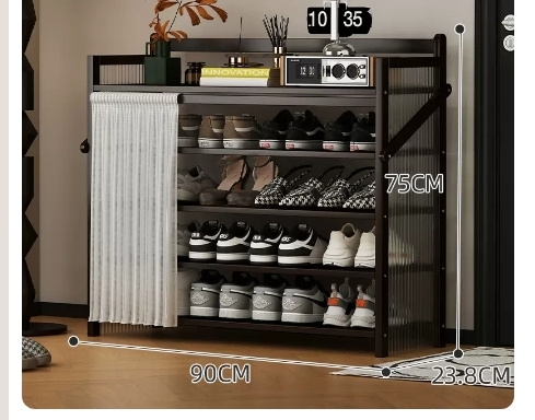 Hot recommended folding simple multi-layer shoe rack (wavy board-jet black 5 layers 90*23.8*75CM)