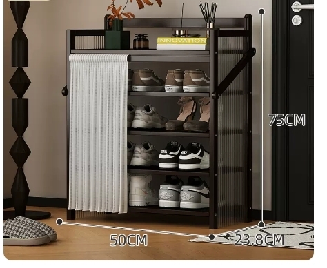 Hot recommended folding simple multi-layer shoe rack (wavy board-jet black 5 layers 50*23.8*75CM)