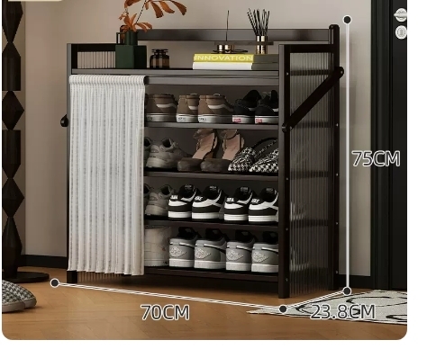 Hot recommended folding simple multi-layer shoe rack (wavy board-jet black 5 layers 70*23.8*75CM)