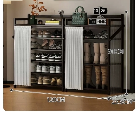 Hot recommended folding simple multi-layer shoe rack (wavy board-jet black-boot rack combination model 6 layers 120*23.8*90CM)
