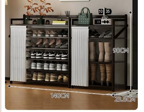 Hot recommended folding simple multi-layer shoe rack (wavy board-jet black-boot rack combination 6 layers 140*23.8*90CM)