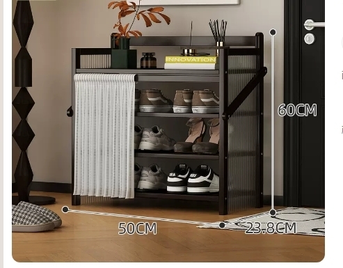 Hot recommended folding simple multi-layer shoe rack (wavy board-jet black 4 layers 50*23.8*60CM)