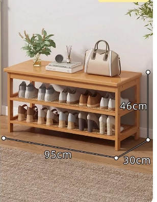 Hot recommendation: simple and comfortable small shoe rack (three layers - wood color - 95CM)