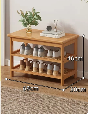Hot recommendation: simple and comfortable small shoe rack (three layers - wood color - 68CM)