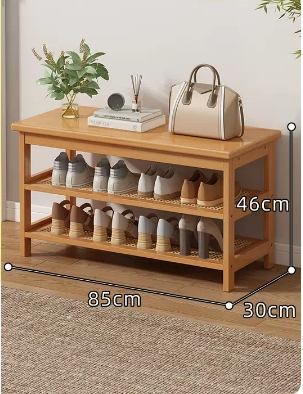 Hot recommendation: simple and comfortable small shoe rack (three layers - wood color - 85CM)
