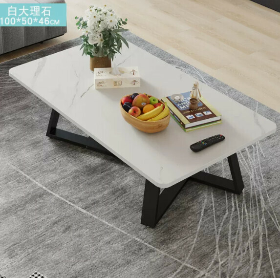 熱推長方形簡易茶幾（大理石紋-白色）【尺寸：長100*寬50*高46cm】