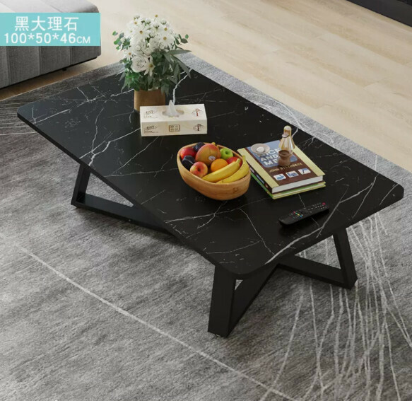 熱推長方形簡易茶幾（大理石紋-黑色）【尺寸：長100*寬50*高46cm】