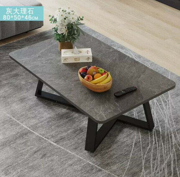 熱推長方形簡易茶幾（大理石紋-灰色）【尺寸：長80*寬50*高46cm】