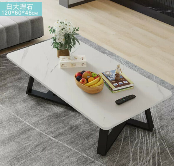 熱推長方形簡易茶幾（大理石紋-白色）【尺寸：長120*寬50*高46cm】