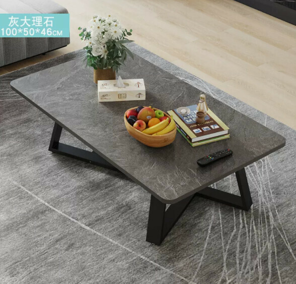 熱推長方形簡易茶幾（大理石紋-灰色）【尺寸：長100*寬50*高46cm】