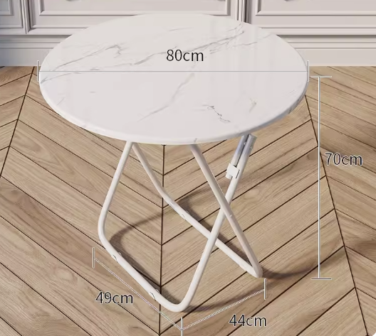Popular foldable table simple wooden round table (white marble) (size: height 70CM, width 80CM)