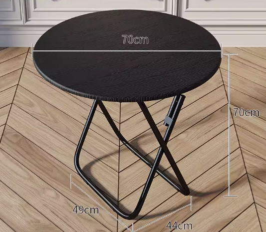 Popular foldable table simple wooden round table (black wood grain) (size: height 70CM, width 70CM)