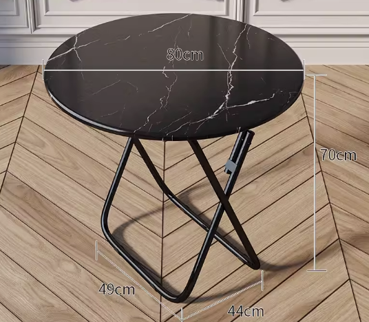Popular foldable table simple wooden round table (black marble) (size: height 70CM, width 80CM)