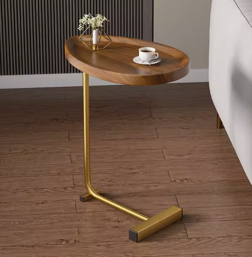 爆款簡約迷你凹槽麵茶幾(金架胡桃色)(尺寸:45*30*62CM)