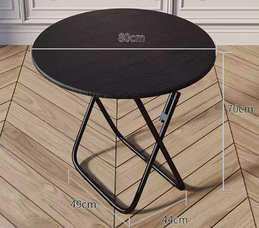 Popular foldable table simple wooden round table (black wood grain) (size: height 70CM, width 80CM)