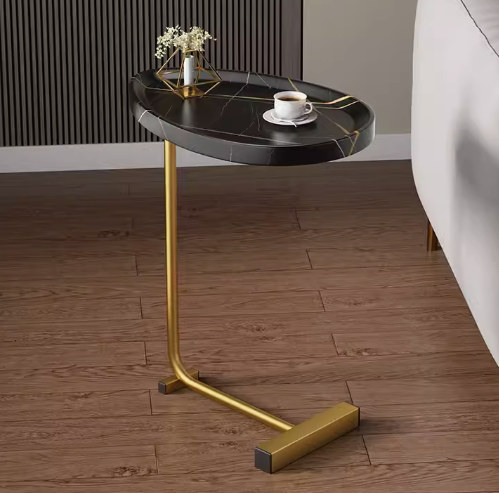 爆款簡約迷你凹槽麵茶幾(金架黑理石紋)(尺寸:45*30*62CM)
