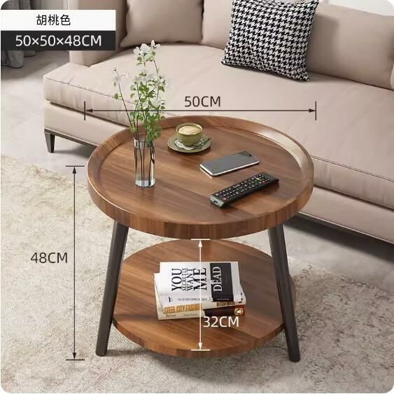 Popular small-sized density board coffee table (double-layered walnut color) (size: 50*50*48cm)
