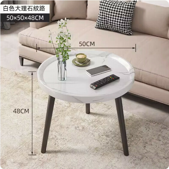 Popular density board coffee table for small apartments (white marble texture) (size: 50*50*48cm)