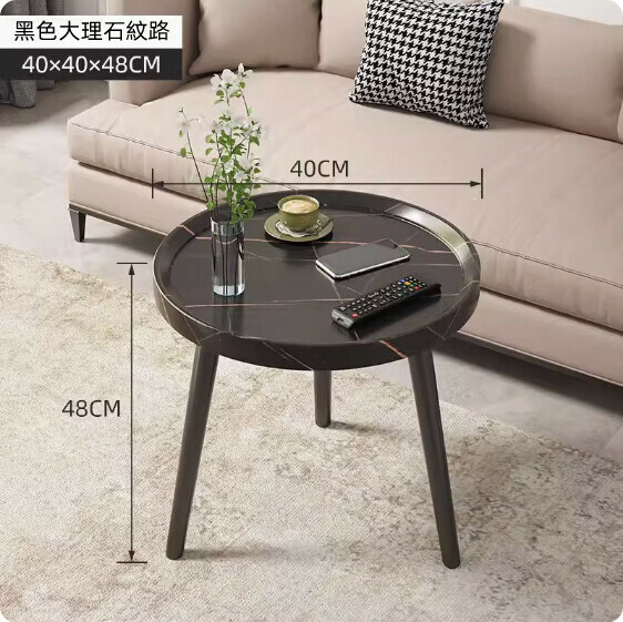 Popular density board coffee table for small apartments (black marble texture) (size: 40*40*48cm)