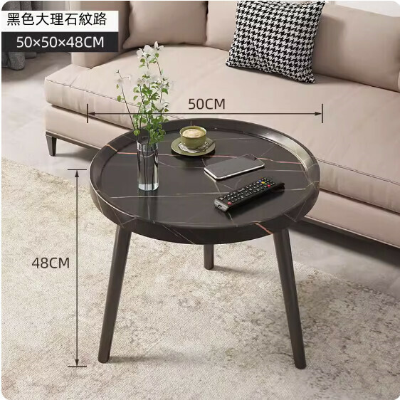 Popular density board coffee table for small apartments (black marble texture) (size: 50*50*48cm)
