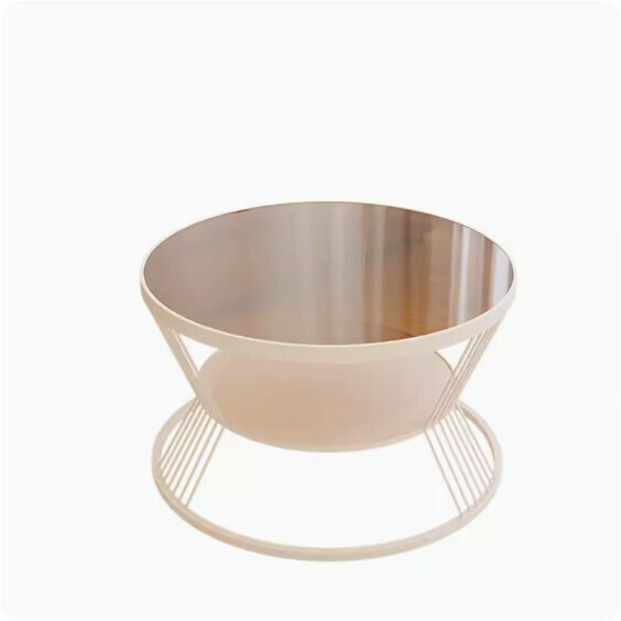 Popular round double-layer glass coffee table (white frame-brown tempered glass) [size: diameter 70*height 45cm]