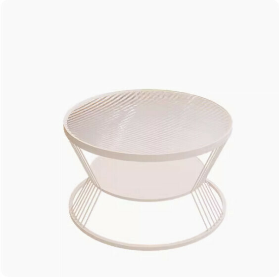 Popular round double-layer glass coffee table (white frame-Changhong tempered glass) [size: diameter 60*height 45cm]