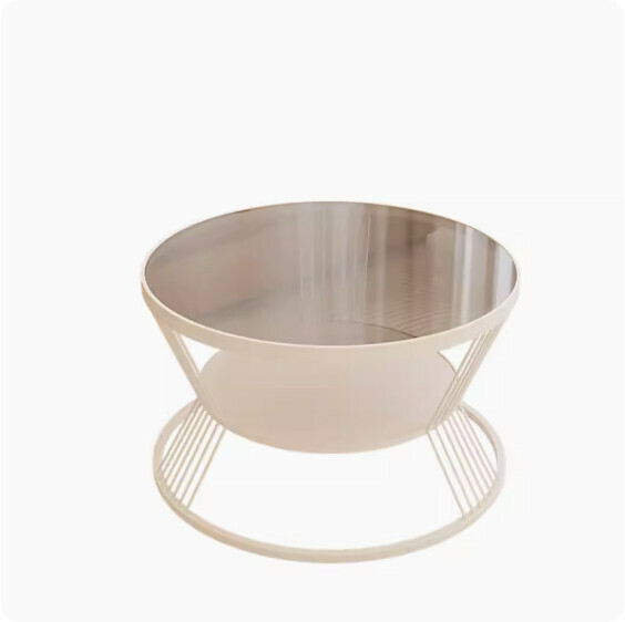 Popular round double-layer glass coffee table (white frame-gray tempered glass) [size: diameter 45*height 45cm]