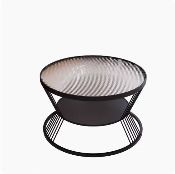 Popular round double-layer glass coffee table (black frame-Changhong tempered glass) [size: diameter 80cm high 45cm]