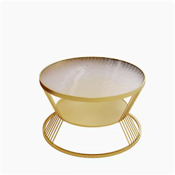 Popular round double-layer glass coffee table (gold frame-Changhong tempered glass) [size: diameter 60cm high 45cm]